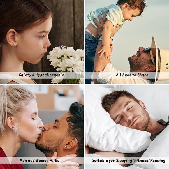 2 Pairs Hypoallergenic CZ Black Stud Earrings - Elegant 316L Steel Design - Picture 6 of 8